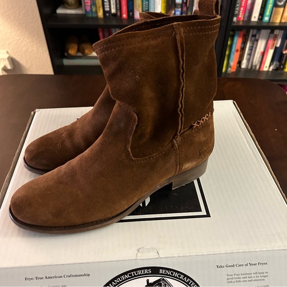 Frye Shoes - Never Worn Frye Cara Short Wood Brown Suede Boots Size 8 with original box